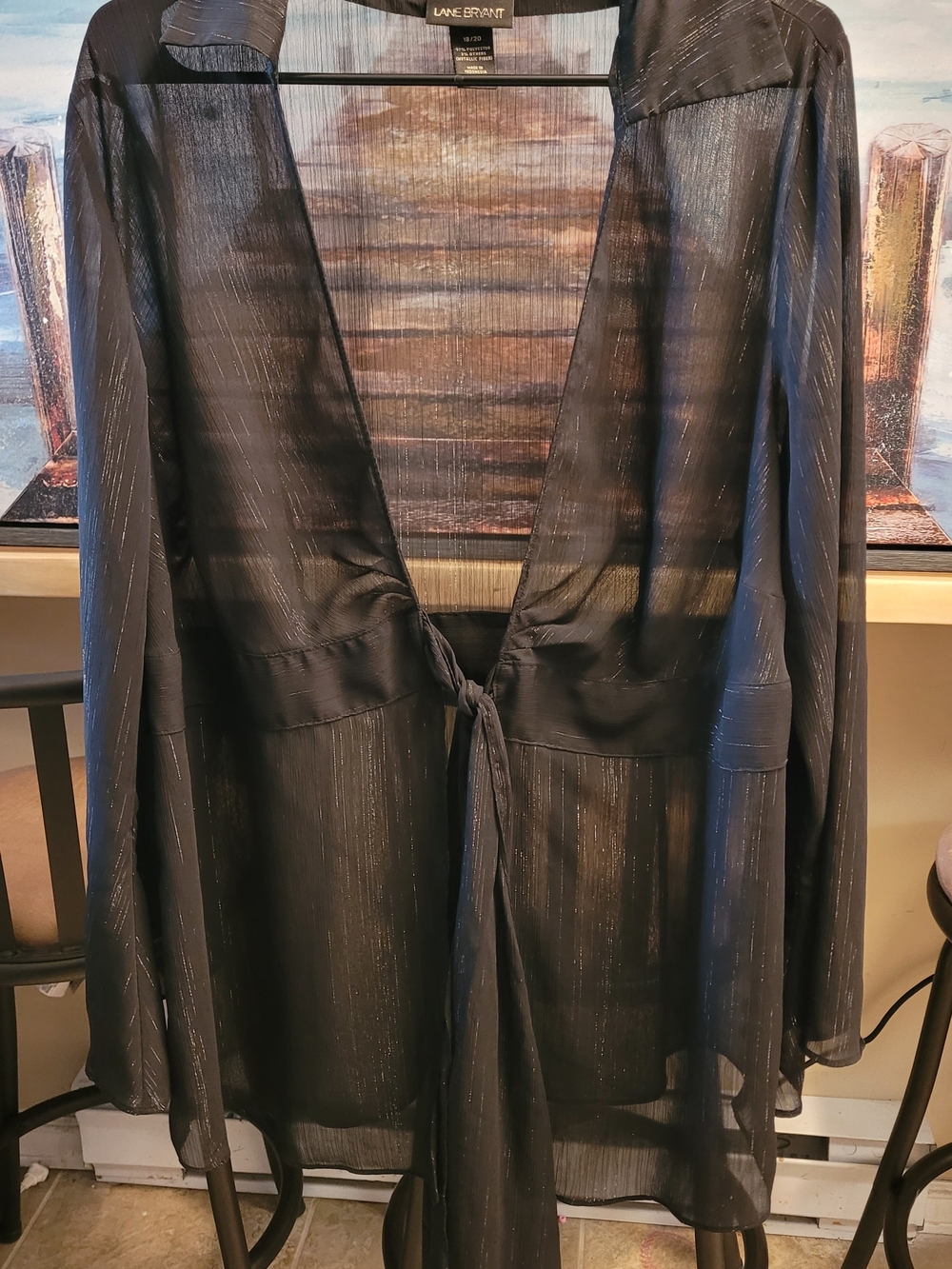 Lane Bryant Black Sheer Tie-Front Top with Metallic Thread Plus Size 18/20